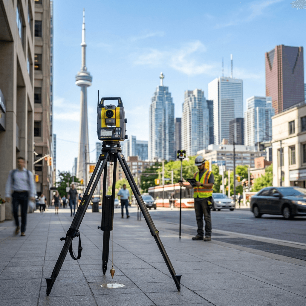 Robotic Total Station Surveying Toronto Cityscape